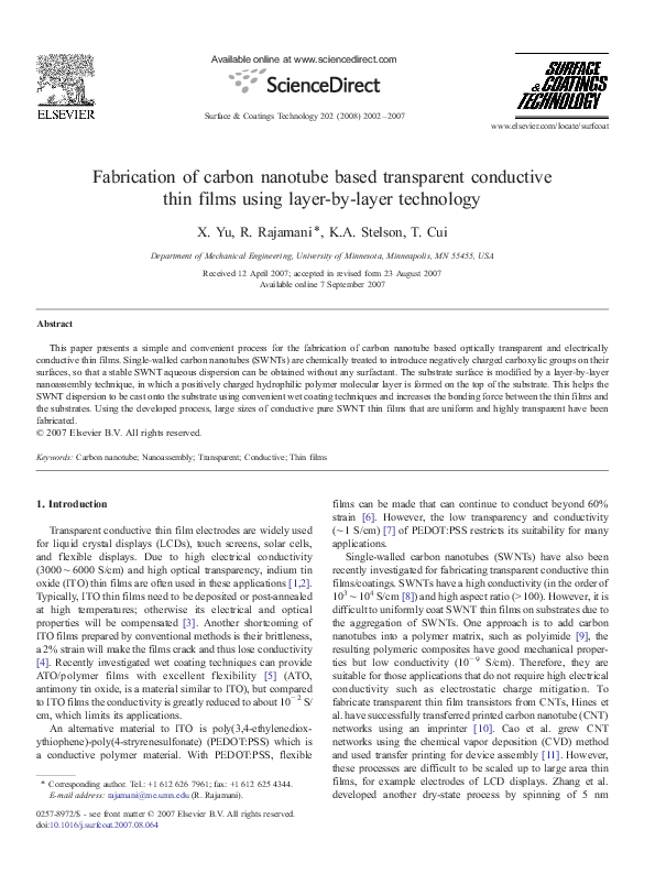 (PDF) Fabrication of carbon nanotube based transparent conductive thin