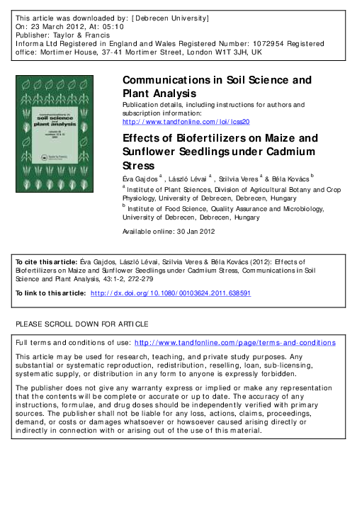 (PDF) Effects of biofertilizers on maize and sunflower seedlings under ...