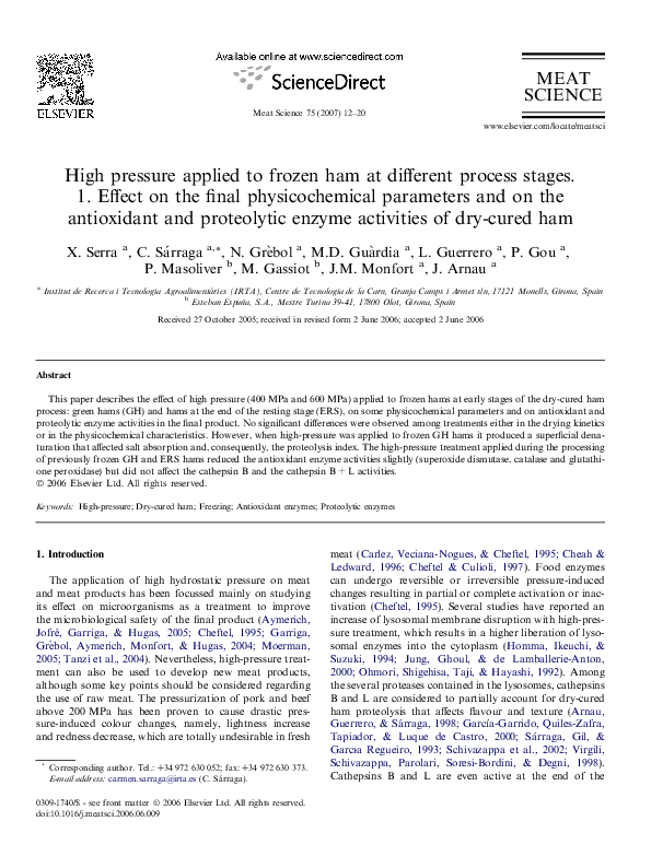 (PDF) High pressure applied to frozen ham at different process stages ...