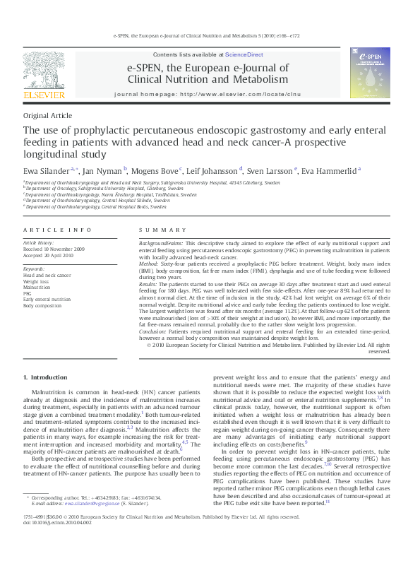 (PDF) The use of prophylactic percutaneous endoscopic gastrostomy and