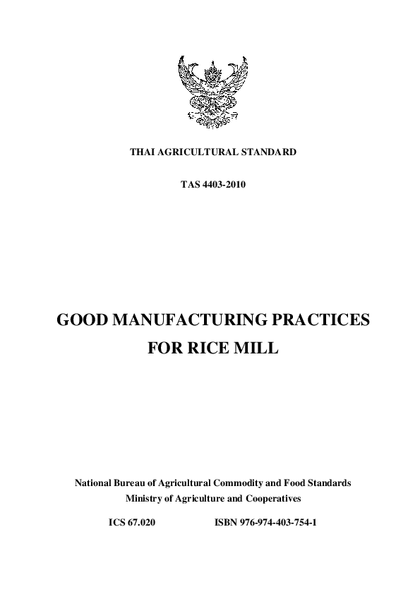 (PDF) THAI AGRICULTURAL STANDARD GOOD MANUFACTURING PRACTICES FOR RICE MILL