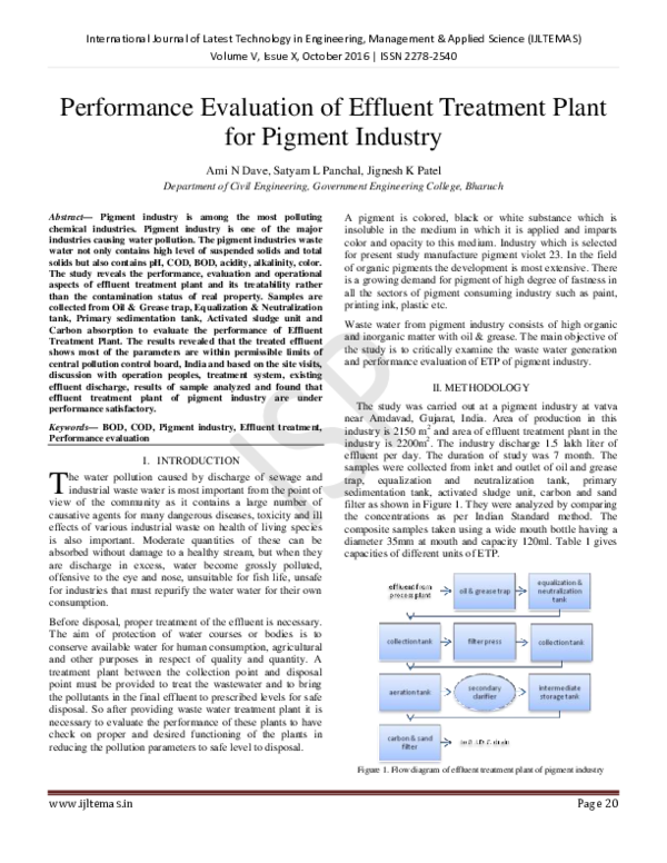 (PDF) Performance Evaluation of Effluent Treatment Plant for Pigment ...