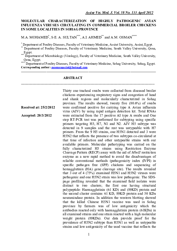 (PDF) Molecular Characterization of Highly Pathogenic Avian Influenza ...