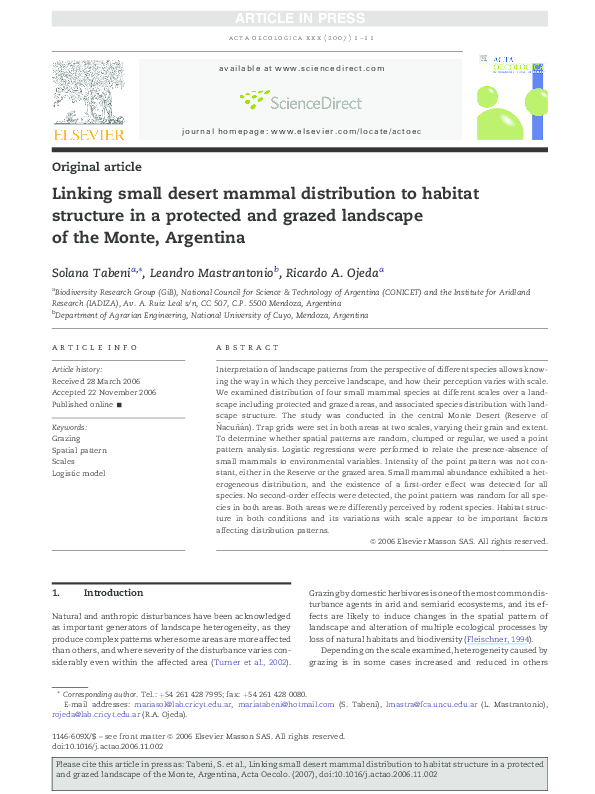 (PDF) Linking small desert mammal distribution to habitat structure in ...