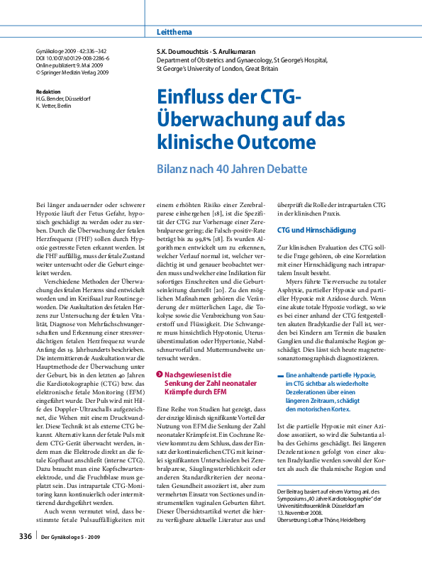 Pdf Impact Of Ctg Monitoring On Clinical Outcome Conclusions