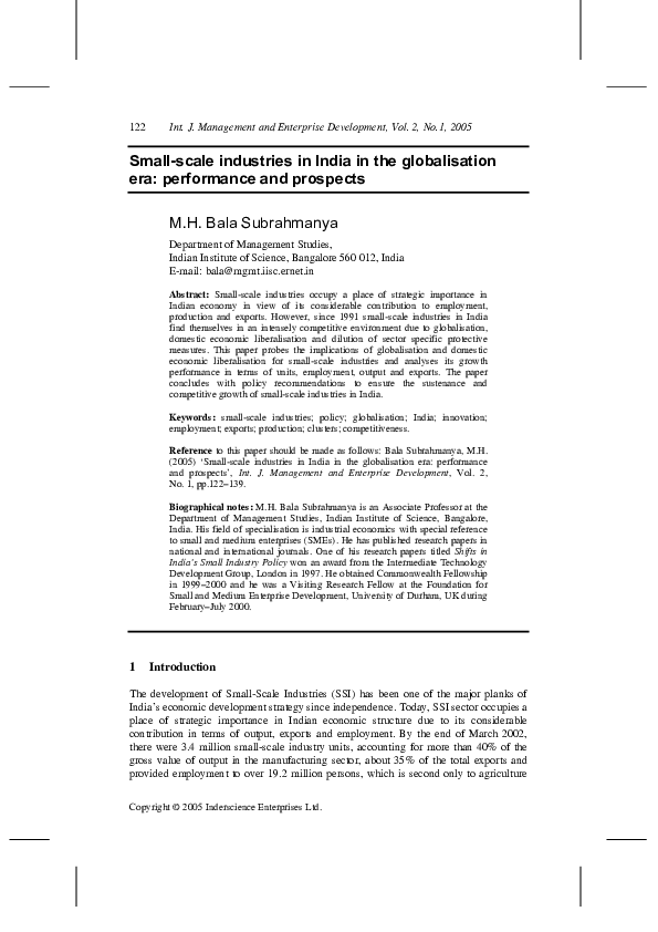 (PDF) Smallscale industries in India in the globalisation era performance and prospects