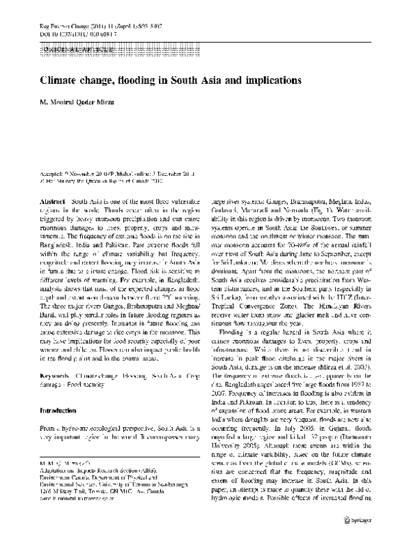 (PDF) Climate change, flooding in South Asia and implications