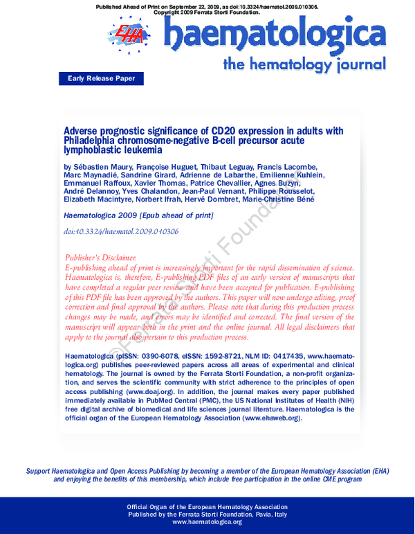 (PDF) Adverse prognostic significance of CD20 expression in adults with ...
