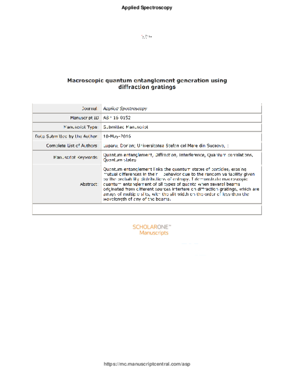 (PDF) Macroscopic Quantum Entanglement Generation Using Diffraction ...