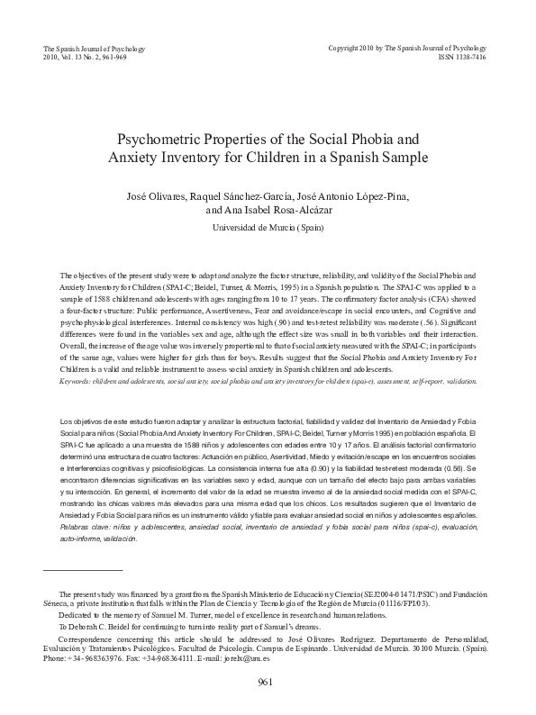 (PDF) Psychometric Properties of the Social Phobia and Anxiety ...