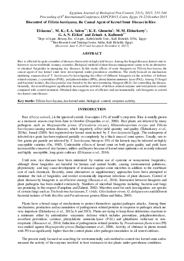 (PDF) Biocontrol of Tilletia barclayana, the Causal Agent of Kernel
