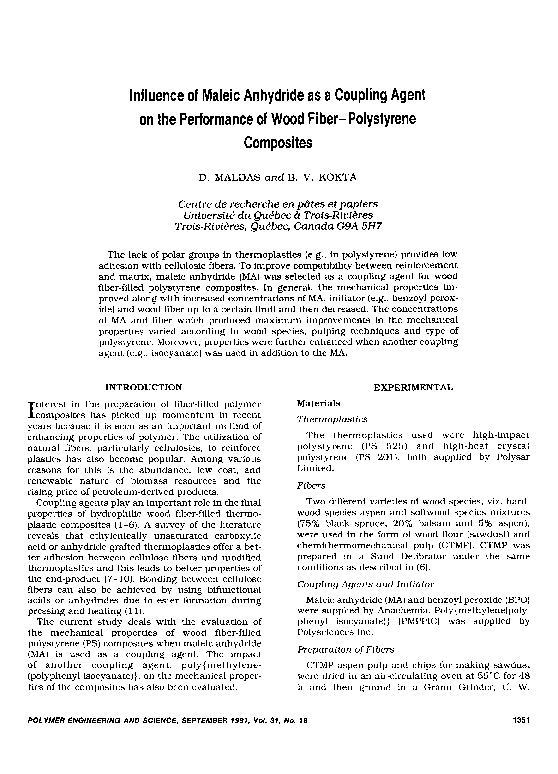 (PDF) Influence of maleic anhydride as a coupling agent on the ...