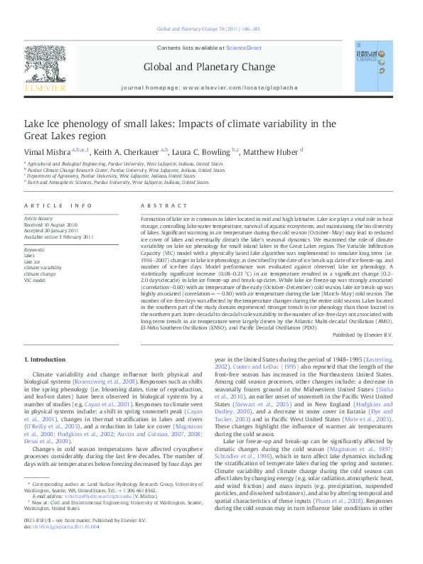 (PDF) Lake Ice phenology of small lakes: Impacts of climate variability ...
