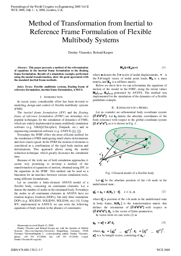 (PDF) Method of Transformation from Inertial to Reference Frame