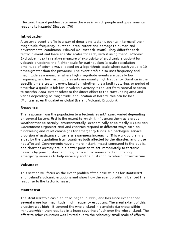 Assess the reasons why managing the impacts of tectonic hazards vary in effectiveness mark scheme picture