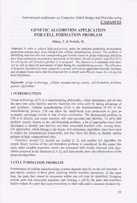 (PDF) Genetic Algorithm Application for Cell Formation Problem