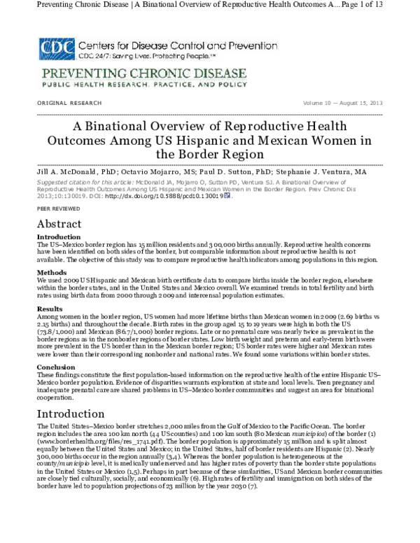 (PDF) A Binational Overview of Reproductive Health Outcomes Among US ...