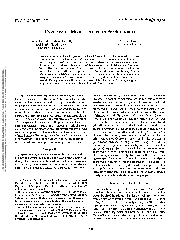 (PDF) Evidence of Mood Linkage in Work Groups