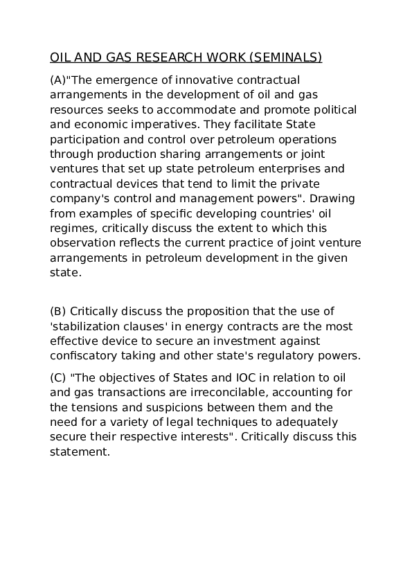 (DOC) OIL AND GAS RESEARCH WORK SEMINAL