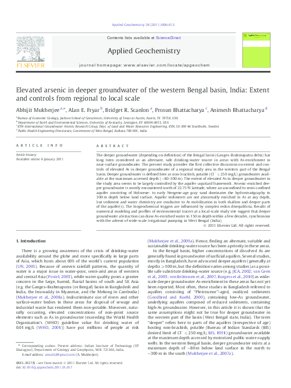 (PDF) Elevated arsenic in deeper groundwater of the western Bengal ...