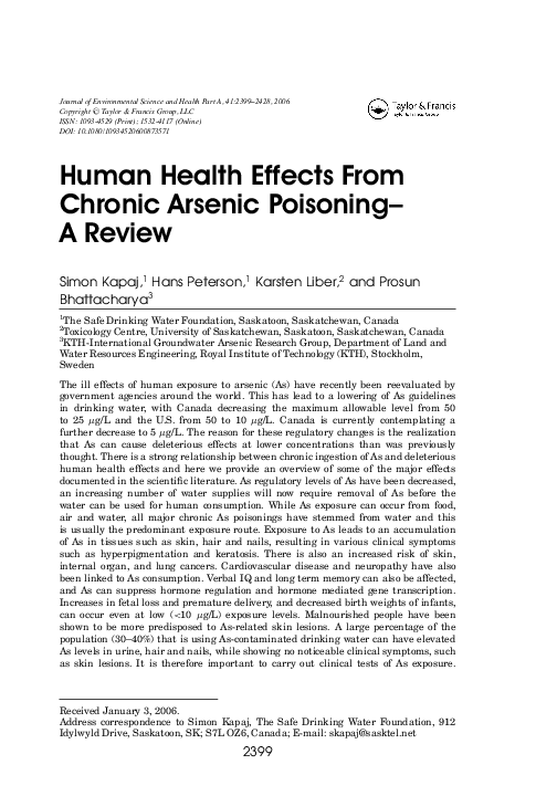 (PDF) Human Health Effects From Chronic Arsenic Poisoning–A Review