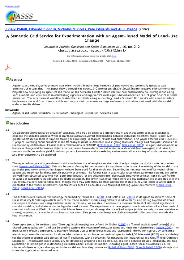 (PDF) A semantic grid service for experimentation with an agent-based ...