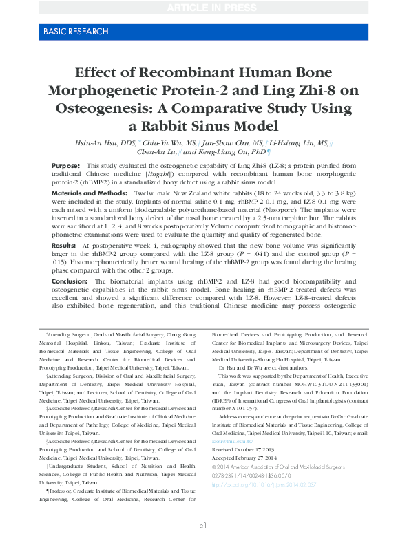 (PDF) Effect of recombinant human bone morphogenetic protein-2 on bone ...