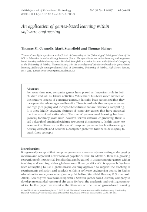(PDF) An application of games-based learning within software engineering