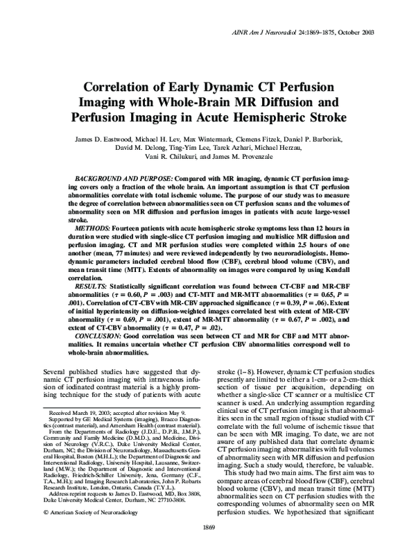 (PDF) Correlation of early dynamic CT perfusion imaging with whole ...