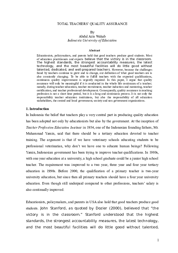 (DOC) QUALITY ASSURANCE IN THE PERSPECTIVES OF TEACHERS EDUCATION
