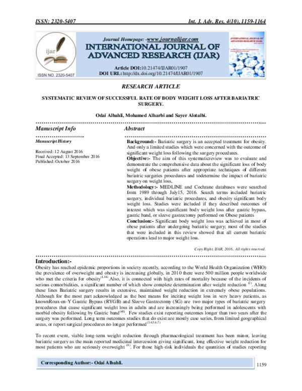 (PDF) SYSTEMATIC REVIEW OF SUCCESSFUL RATE OF BODY WEIGHT LOSS AFTER ...