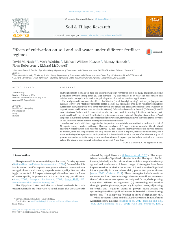 (PDF) Effects of cultivation on soil and soil water under different ...