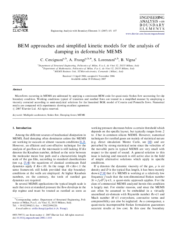 (PDF) BEM approaches and simplified kinetic models for the analysis of ...