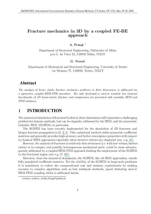 (PDF) Fracture mechanics in 3D by a coupled FE-BE approach