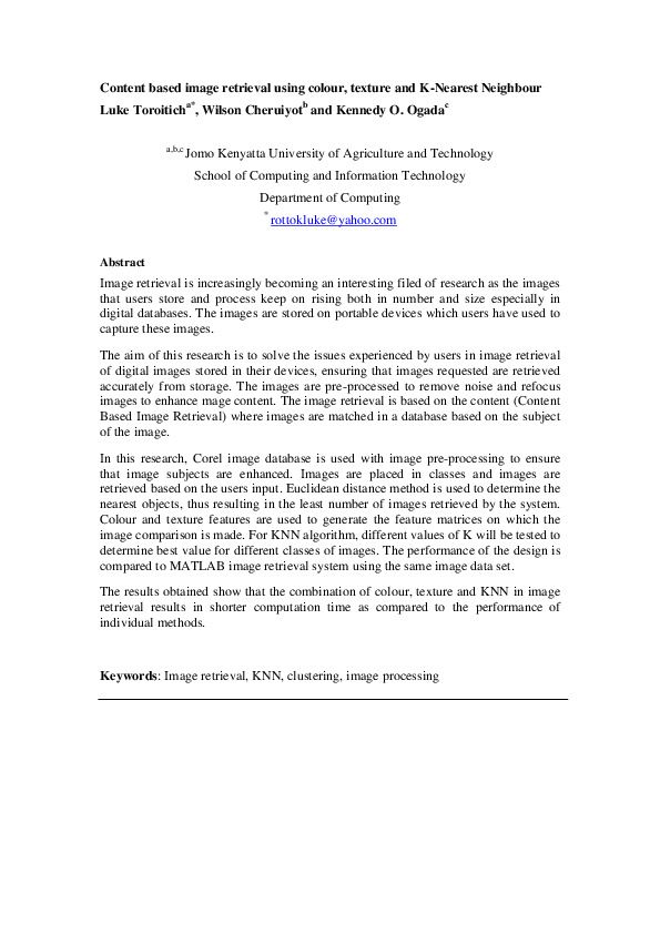 (PDF) Content based image retrieval using colour, texture and K-Nearest ...