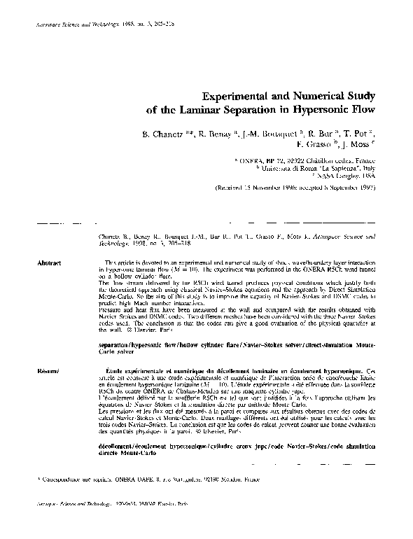 (PDF) Experimental and numerical study of the laminar separation in ...