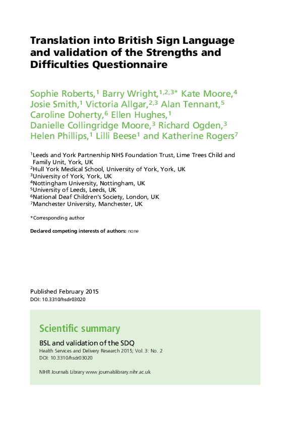 (PDF) Translation into British Sign Language and validation of the ...
