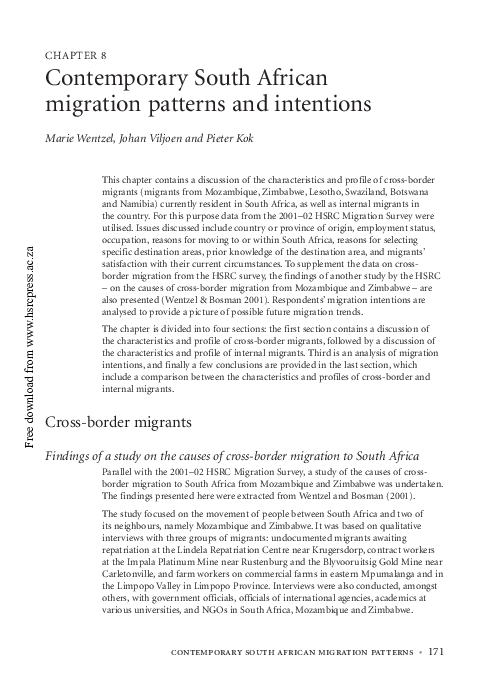 (PDF) Contemporary South African migration patterns and inten¬tions