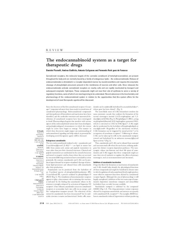 (PDF) The endocannabinoid system as a target for therapeutic drugs