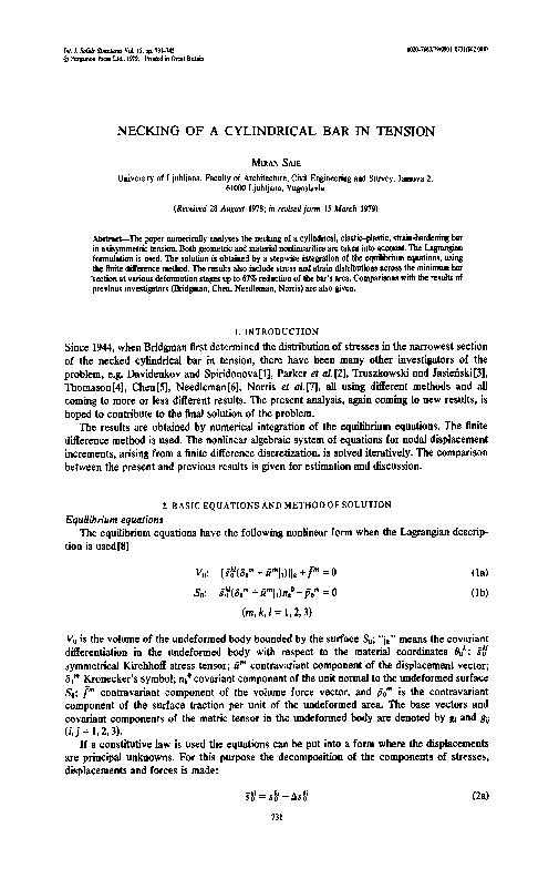 (PDF) Necking of a cylindrical bar in tension
