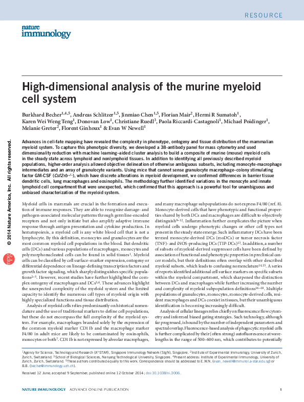 (PDF) High-dimensional analysis of the murine myeloid cell system