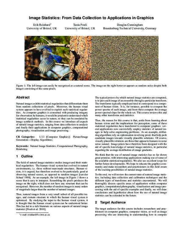 (PDF) Image statistics: from data collection to applications in graphics