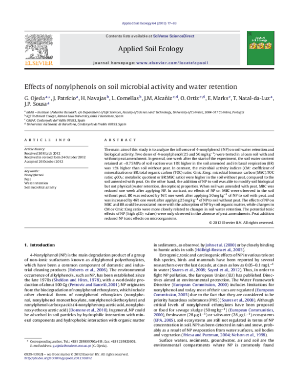 (PDF) Effects of nonylphenols on soil microbial activity and water ...