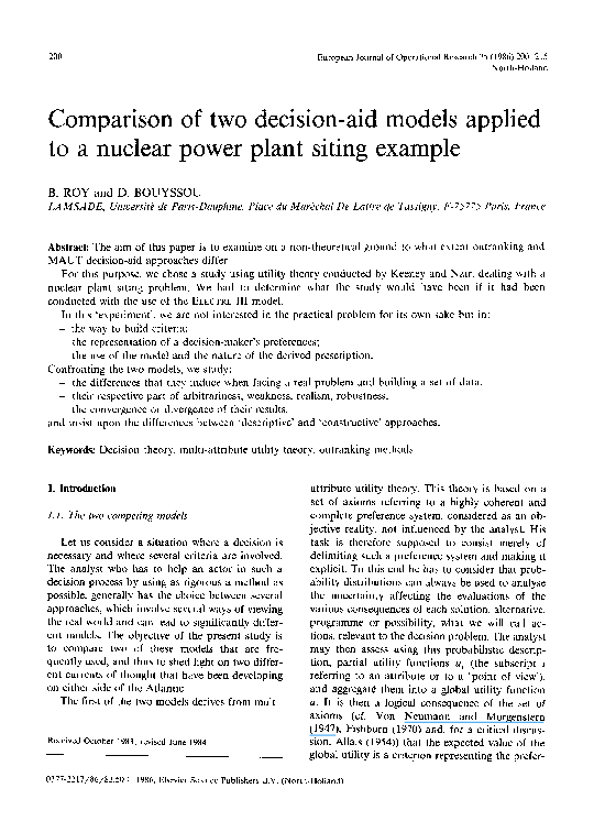 (PDF) Comparison of two decision-aid models applied to a nuclear power ...