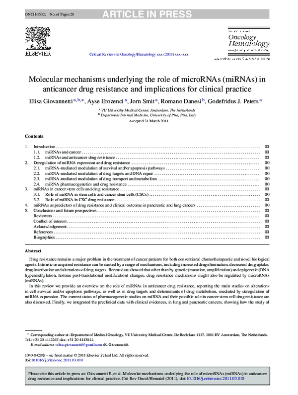 (PDF) Molecular mechanisms underlying the role of microRNAs (miRNAs) in ...