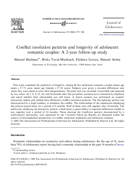 (PDF) Conflict resolution patterns and longevity of adolescent romantic ...