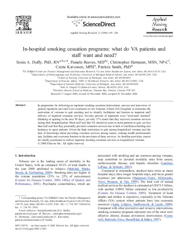 (PDF) Inhospital smoking cessation programs what do VA patients and