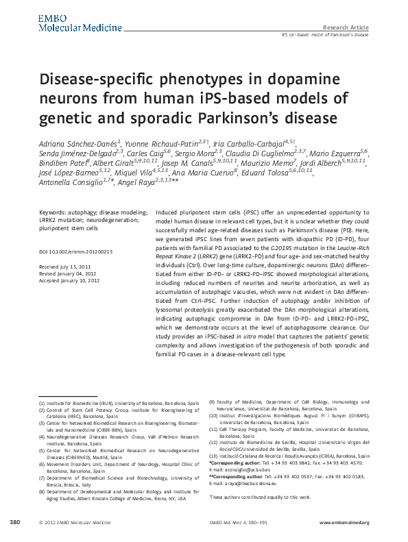 (PDF) Disease-specific phenotypes in dopamine neurons from human iPS ...