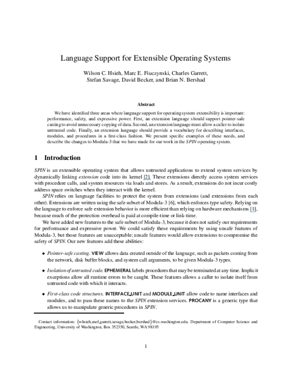 (PDF) Language Support for Extensible Operating Systems