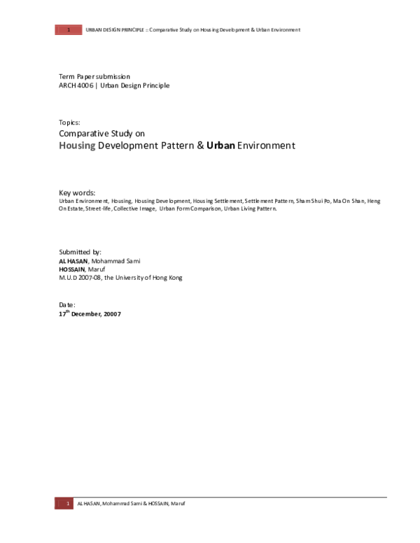 (PDF) Housing Development Pattern & Urban Environment Comparative Study